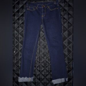 Tory Burch Women's Blue Denim Dark Wash Cuffed Straight Leg Jeans Size 25